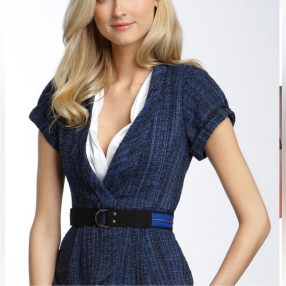 Nanette Lepore Jackets & Blazers - Nanette Lepore Blue Tweed Belted Asymmetrical Blazer size 10